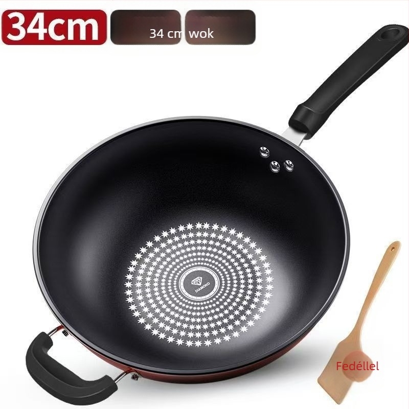 Wok tapadásmentes bevonattal, finom vasból, többrétegű alappal, rozsdamentes acél üvegfedéllel, indukciós tűzhely-kompatibilis