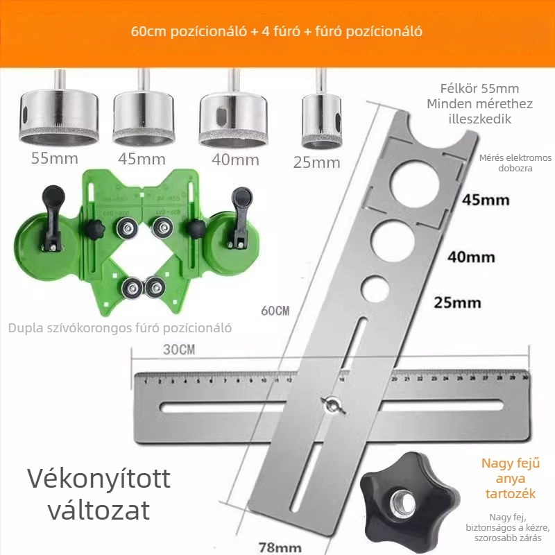Általános eszköz csempékre nyitásokhoz és helymeghatározó vonalzó kőműves munkákhoz