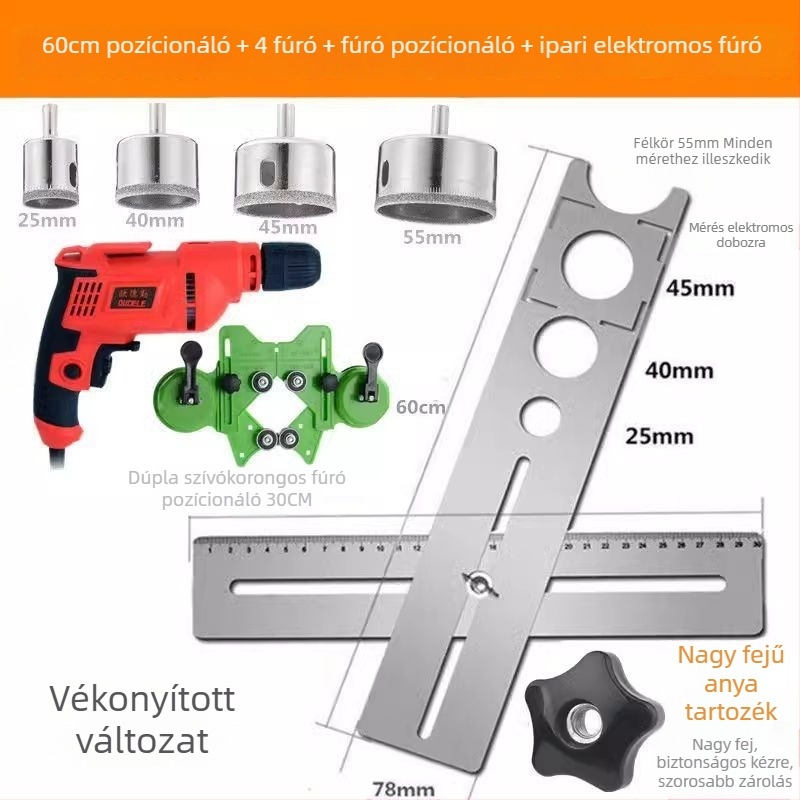 Általános eszköz csempékre nyitásokhoz és helymeghatározó vonalzó kőműves munkákhoz