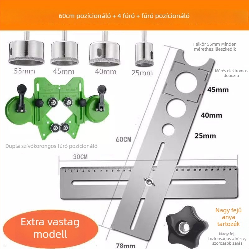 Általános eszköz csempékre nyitásokhoz és helymeghatározó vonalzó kőműves munkákhoz