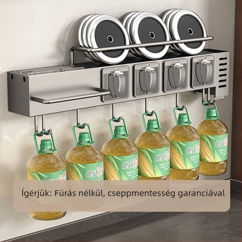 Rozsdamentes acél konyhai falra szerelhető három az egyben polc: kés tartó, fűszertartó és evőpálcák tárolója