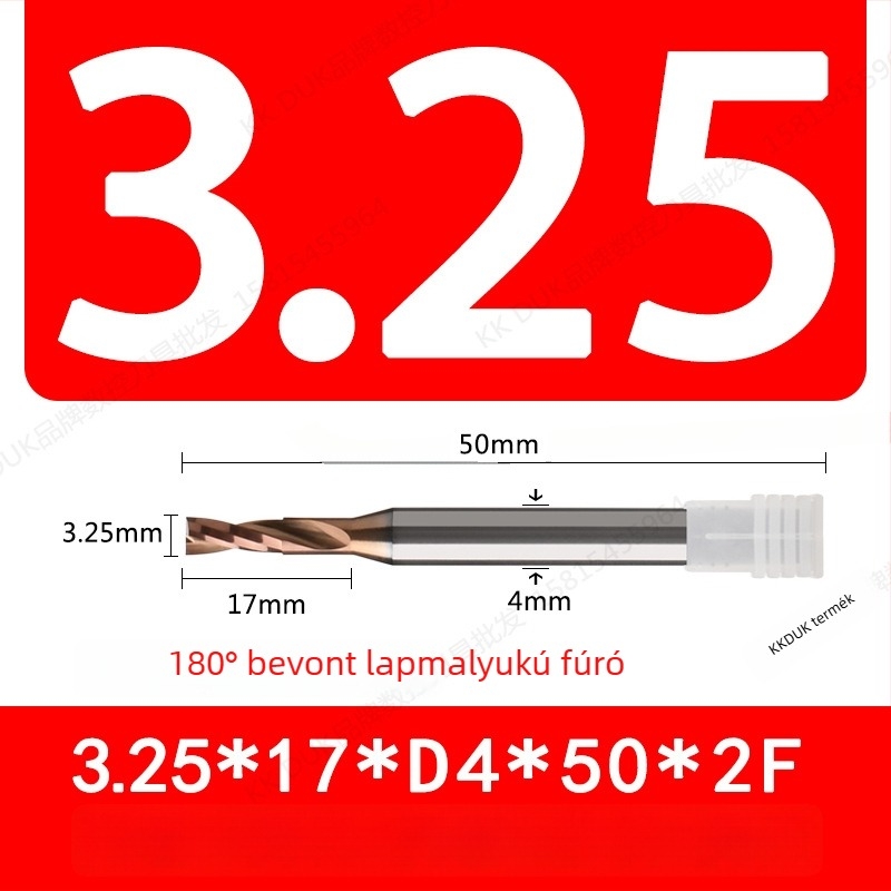 Wolfram acélból készült, keményfém bevonattal ellátott lapos aljú fúró, 180° geometriával