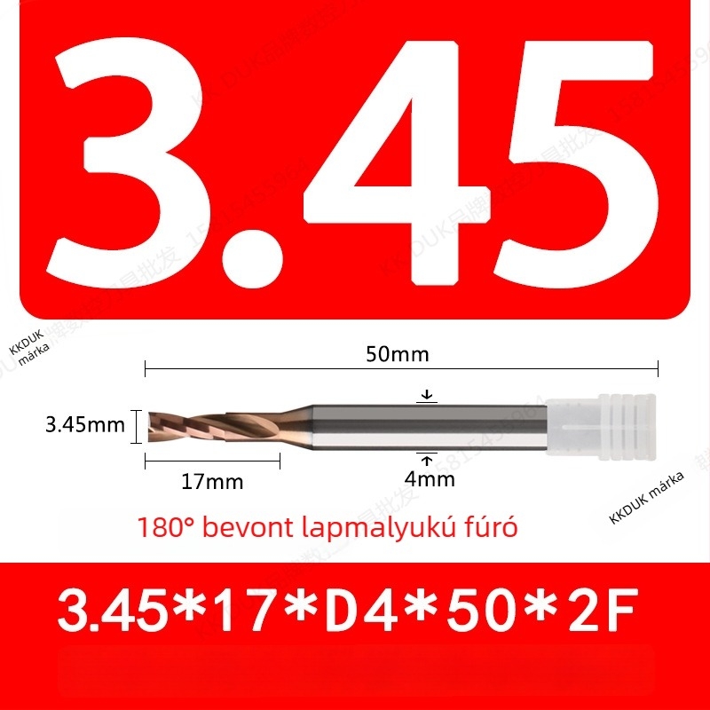 Wolfram acélból készült, keményfém bevonattal ellátott lapos aljú fúró, 180° geometriával