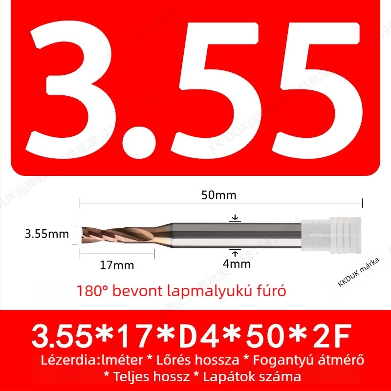 Wolfram acélból készült, keményfém bevonattal ellátott lapos aljú fúró, 180° geometriával