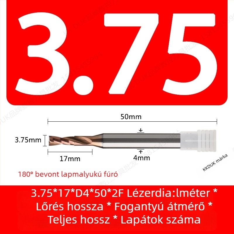 Wolfram acélból készült, keményfém bevonattal ellátott lapos aljú fúró, 180° geometriával