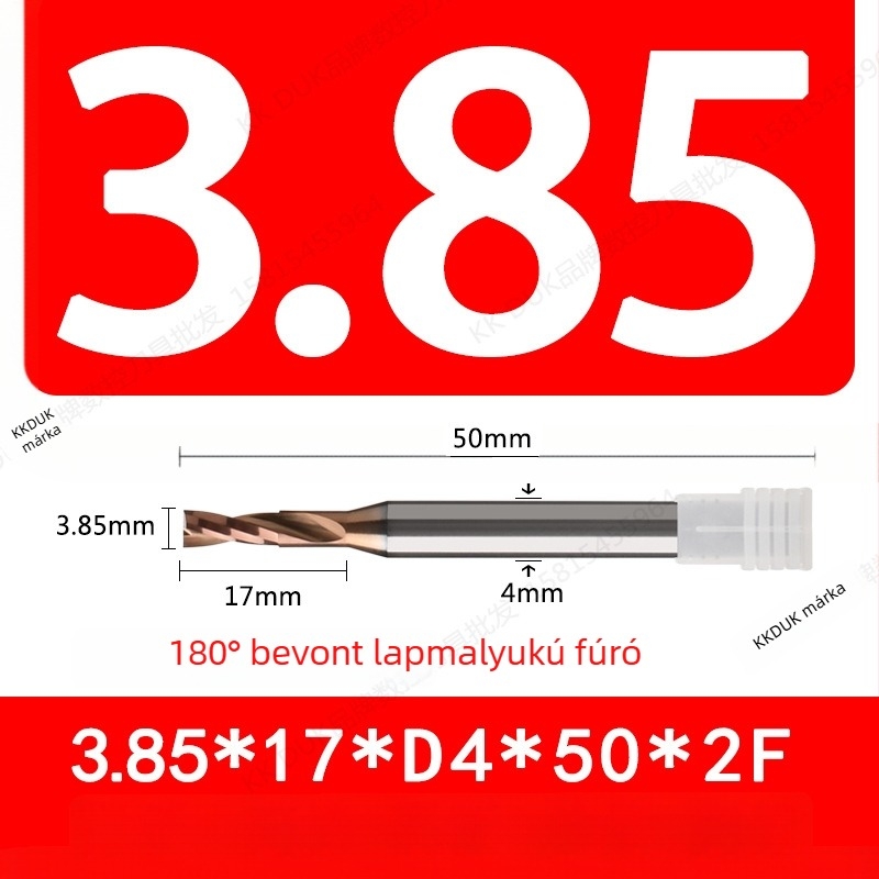 Wolfram acélból készült, keményfém bevonattal ellátott lapos aljú fúró, 180° geometriával