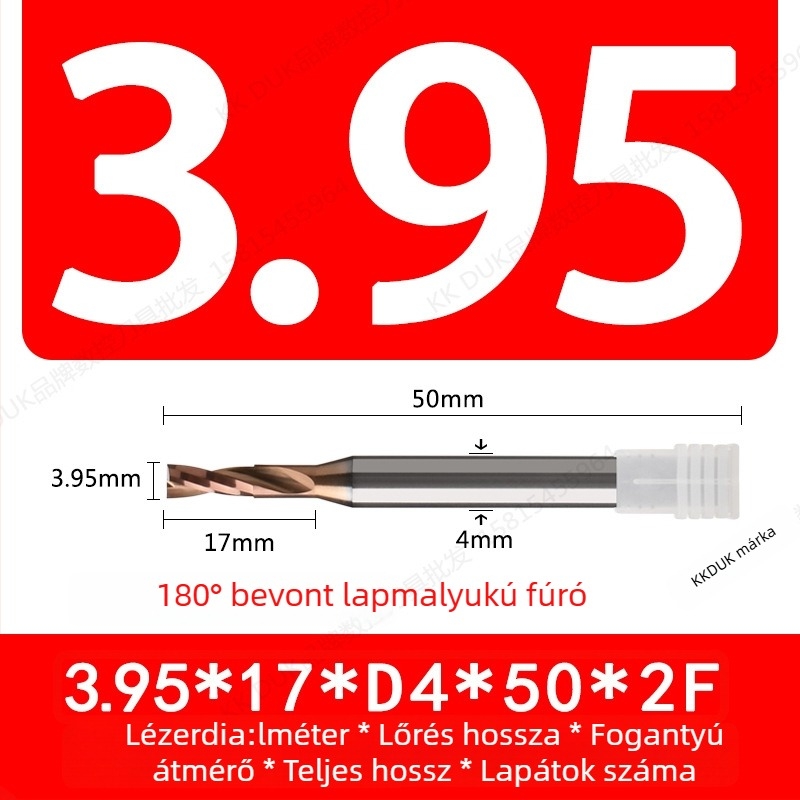 Wolfram acélból készült, keményfém bevonattal ellátott lapos aljú fúró, 180° geometriával
