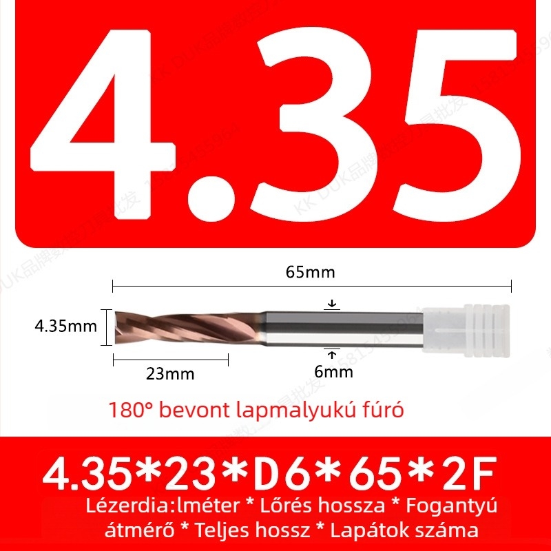 Wolfram acélból készült, keményfém bevonattal ellátott lapos aljú fúró, 180° geometriával
