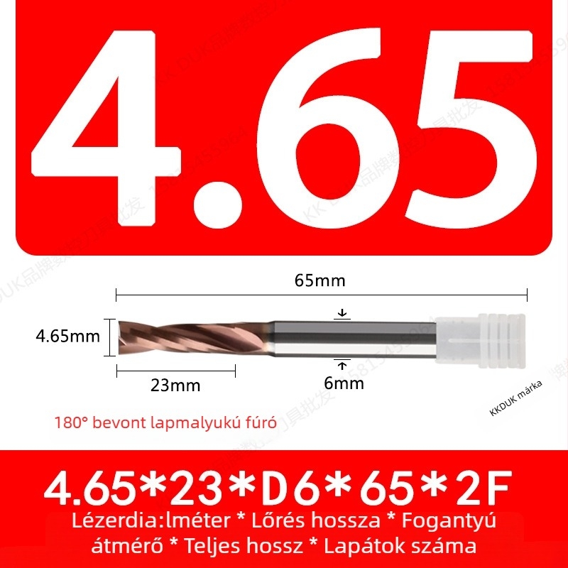 Wolfram acélból készült, keményfém bevonattal ellátott lapos aljú fúró, 180° geometriával