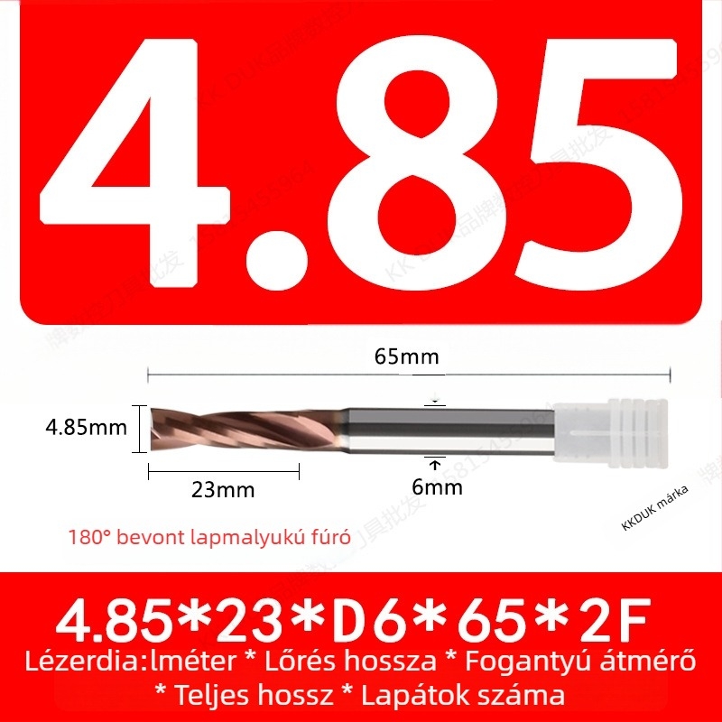 Wolfram acélból készült, keményfém bevonattal ellátott lapos aljú fúró, 180° geometriával