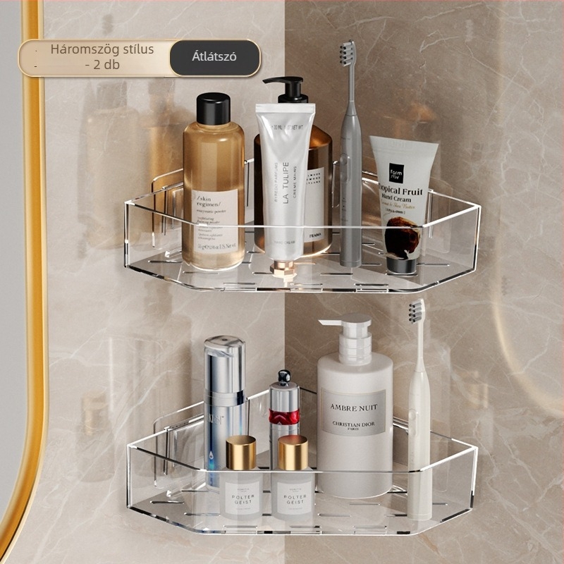 Fali sarkú polc a fürdőszobának, fúrás nélkül, PET anyag, 1 réteg, vízálló, 10–15 kg teherbírás