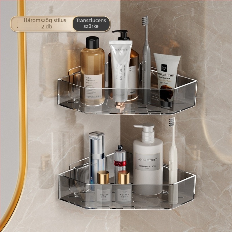 Fali sarkú polc a fürdőszobának, fúrás nélkül, PET anyag, 1 réteg, vízálló, 10–15 kg teherbírás