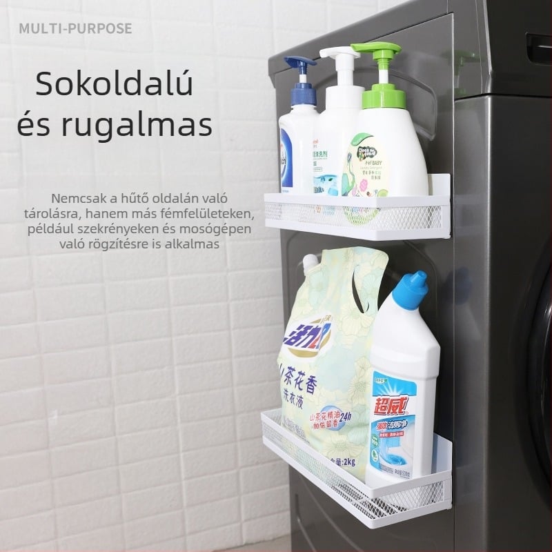 Mágneses hűtőszekrény tároló – Többfunkciós, Fúrás nélküli, Acélból, Falra akasztható