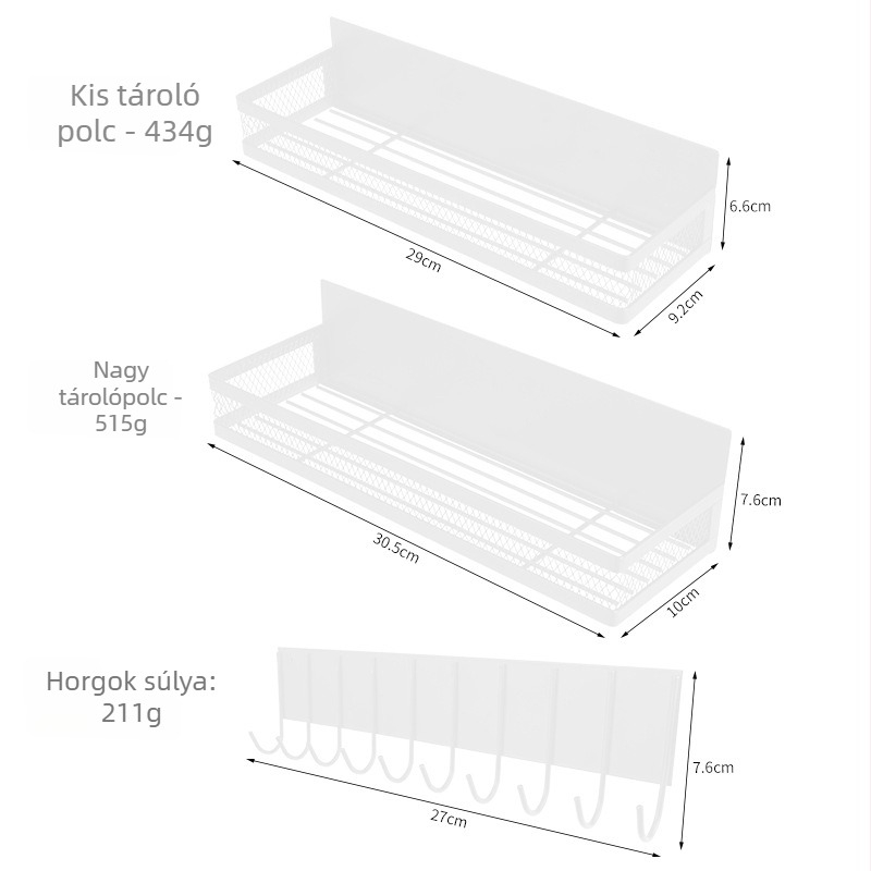 Mágneses hűtőszekrény tároló – Többfunkciós, Fúrás nélküli, Acélból, Falra akasztható