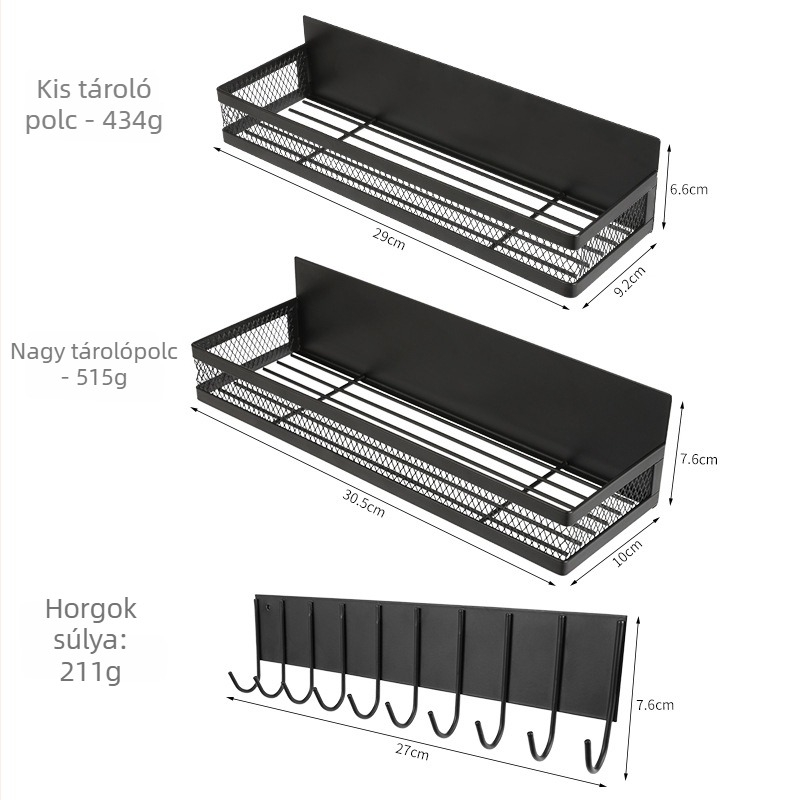 Mágneses hűtőszekrény tároló – Többfunkciós, Fúrás nélküli, Acélból, Falra akasztható