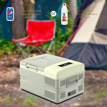 Kompreszoros hűtő járművekhez és otthonra — kompakt hűtő, 12/24/220V, 45W, -20°C-tól 20°C-ig, tömeg 8,5–8,8 kg