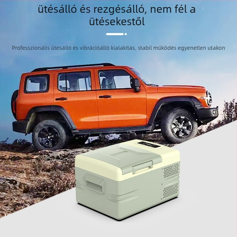 Kompreszoros hűtő járművekhez és otthonra — kompakt hűtő, 12/24/220V, 45W, -20°C-tól 20°C-ig, tömeg 8,5–8,8 kg