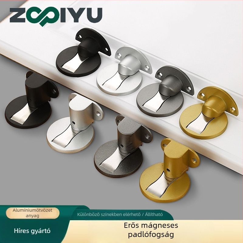 Alumíniumötvözet padlóra szerelt ajtóstop beltéri faajtókhoz, Ct-02 telepítés, homokfúvott felület, standard felépítés, elektroplatálás