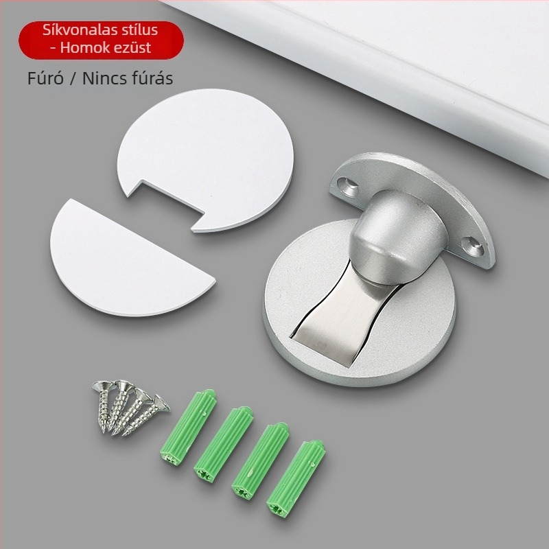 Alumíniumötvözet padlóra szerelt ajtóstop beltéri faajtókhoz, Ct-02 telepítés, homokfúvott felület, standard felépítés, elektroplatálás