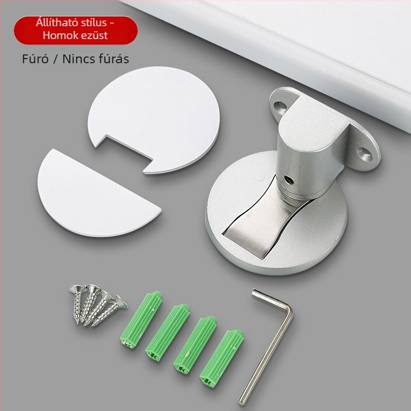 Alumíniumötvözet padlóra szerelt ajtóstop beltéri faajtókhoz, Ct-02 telepítés, homokfúvott felület, standard felépítés, elektroplatálás