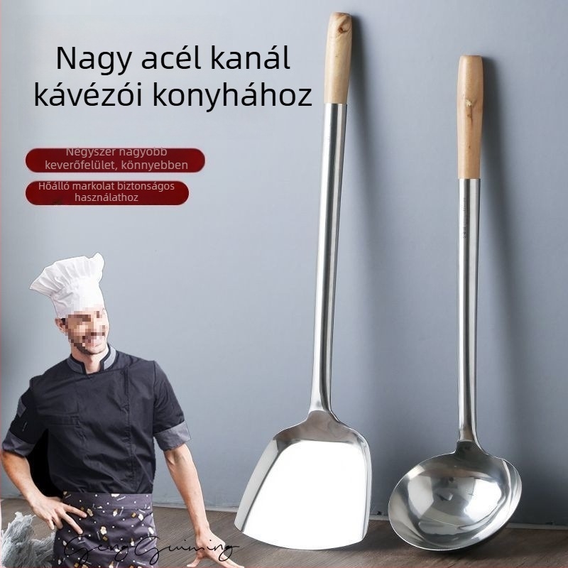 304 rozsdamentes acél főzőkanál és spatula hosszú nyéllel — többfunkciós konyhai eszközök főzéshez, sütéshez és tálaláshoz
