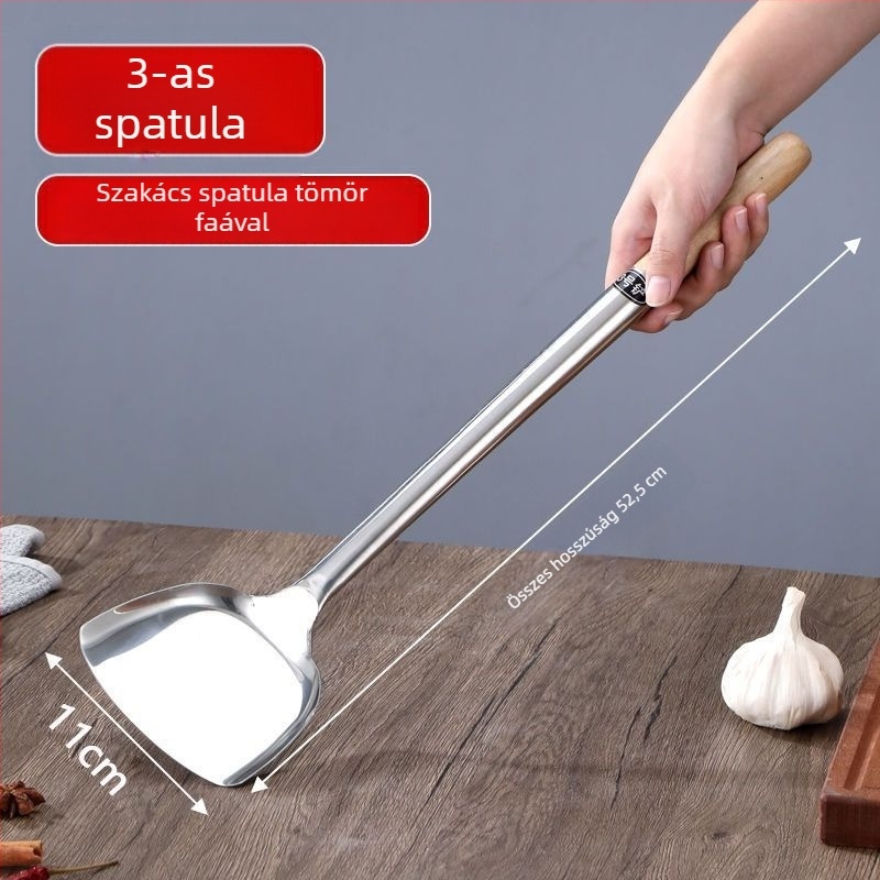304 rozsdamentes acél főzőkanál és spatula hosszú nyéllel — többfunkciós konyhai eszközök főzéshez, sütéshez és tálaláshoz