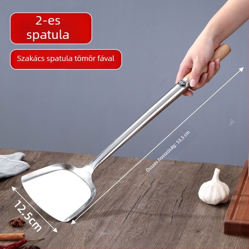 304 rozsdamentes acél főzőkanál és spatula hosszú nyéllel — többfunkciós konyhai eszközök főzéshez, sütéshez és tálaláshoz