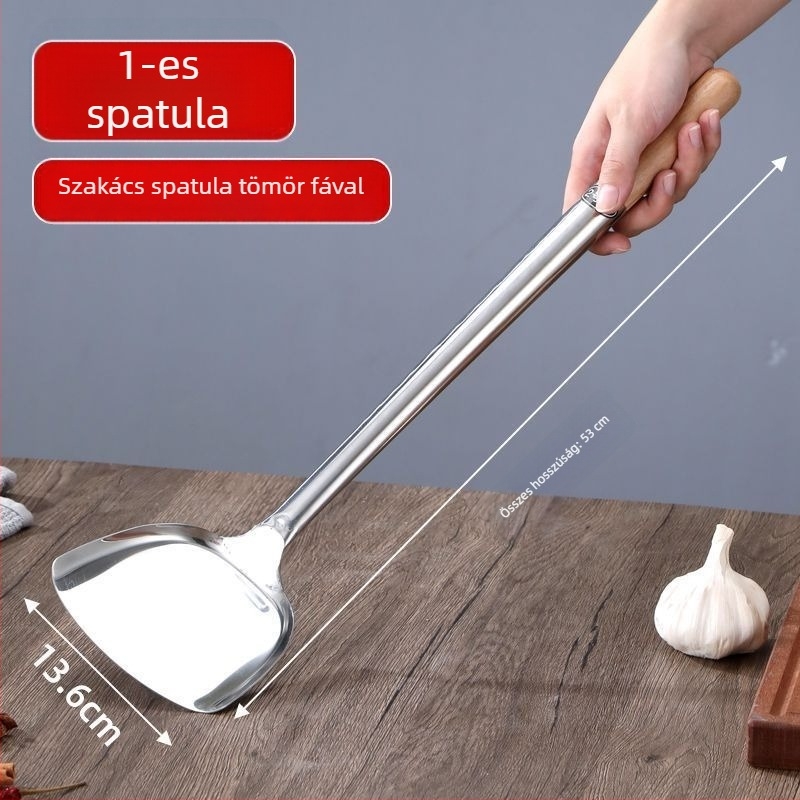 304 rozsdamentes acél főzőkanál és spatula hosszú nyéllel — többfunkciós konyhai eszközök főzéshez, sütéshez és tálaláshoz