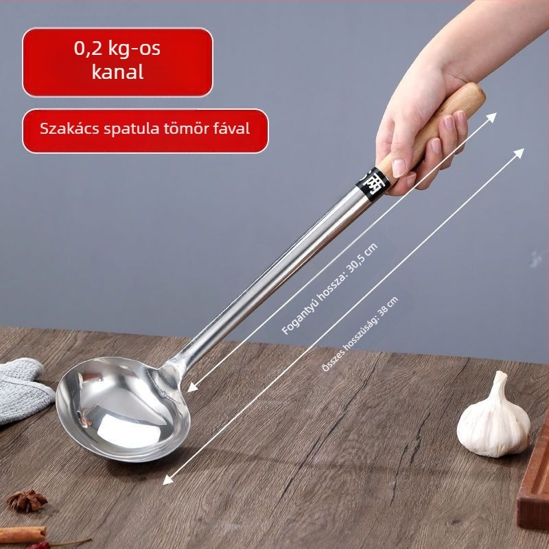 304 rozsdamentes acél főzőkanál és spatula hosszú nyéllel — többfunkciós konyhai eszközök főzéshez, sütéshez és tálaláshoz