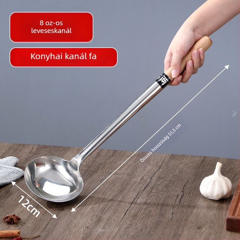 304 rozsdamentes acél főzőkanál és spatula hosszú nyéllel — többfunkciós konyhai eszközök főzéshez, sütéshez és tálaláshoz