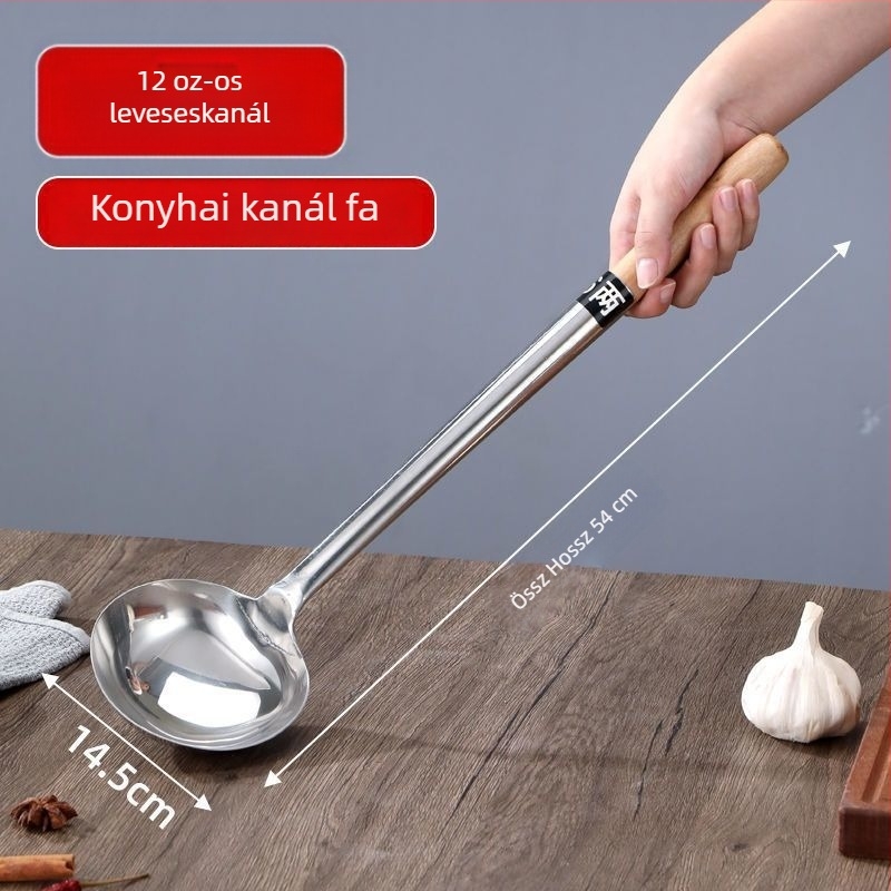 304 rozsdamentes acél főzőkanál és spatula hosszú nyéllel — többfunkciós konyhai eszközök főzéshez, sütéshez és tálaláshoz