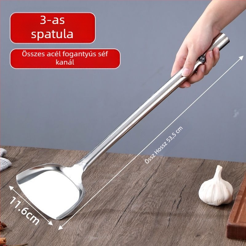 304 rozsdamentes acél főzőkanál és spatula hosszú nyéllel — többfunkciós konyhai eszközök főzéshez, sütéshez és tálaláshoz