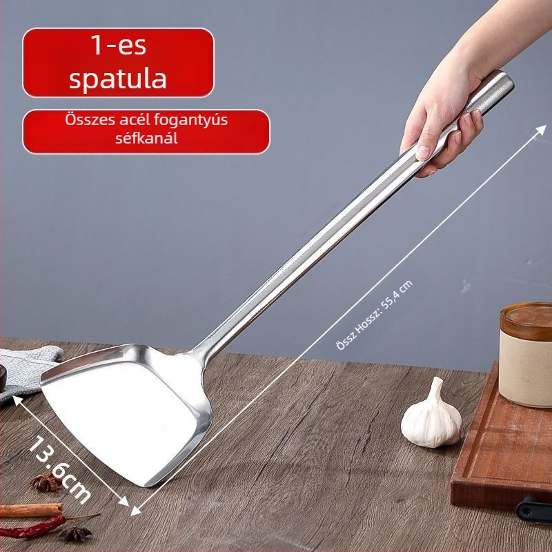 304 rozsdamentes acél főzőkanál és spatula hosszú nyéllel — többfunkciós konyhai eszközök főzéshez, sütéshez és tálaláshoz