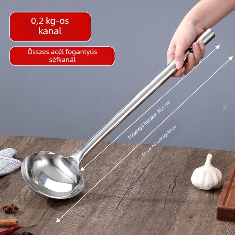 304 rozsdamentes acél főzőkanál és spatula hosszú nyéllel — többfunkciós konyhai eszközök főzéshez, sütéshez és tálaláshoz