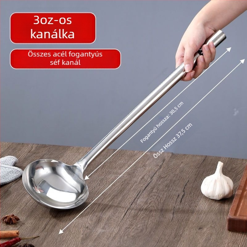 304 rozsdamentes acél főzőkanál és spatula hosszú nyéllel — többfunkciós konyhai eszközök főzéshez, sütéshez és tálaláshoz