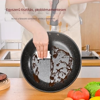 Maifan kő lapos aljú tapadásmentes serpenyő üvegfedővel, karbonacélból készült, indukciós tűzhelyhez kompatibilis