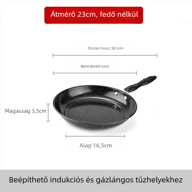 Maifan kő lapos aljú tapadásmentes serpenyő üvegfedővel, karbonacélból készült, indukciós tűzhelyhez kompatibilis