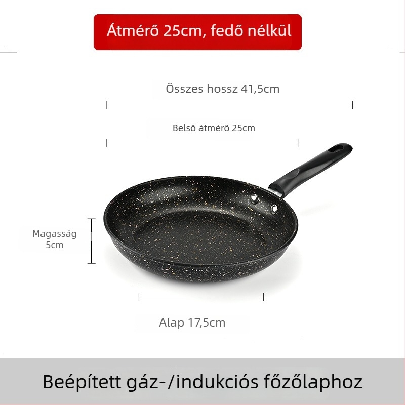 Maifan kő lapos aljú tapadásmentes serpenyő üvegfedővel, karbonacélból készült, indukciós tűzhelyhez kompatibilis