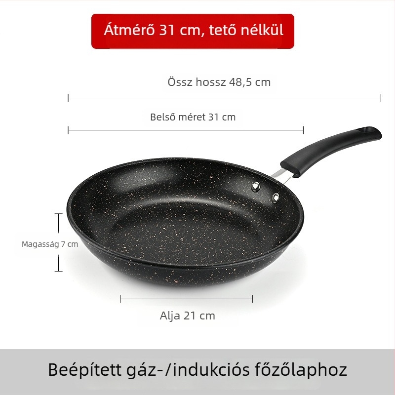 Maifan kő lapos aljú tapadásmentes serpenyő üvegfedővel, karbonacélból készült, indukciós tűzhelyhez kompatibilis