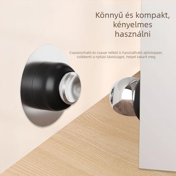 Rozsdamentes acél ajtómegállító, fúrás nélkül, erős mágneses vonzás, falra szerelhető, felület: kefésített és elektrogalvanizált