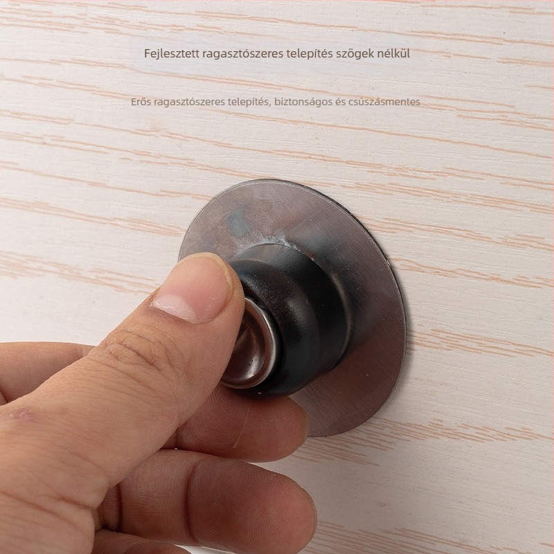 Rozsdamentes acél ajtómegállító, fúrás nélkül, erős mágneses vonzás, falra szerelhető, felület: kefésített és elektrogalvanizált
