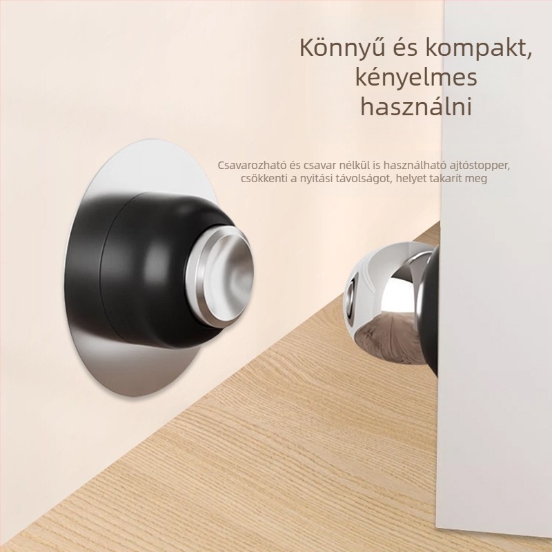 Rozsdamentes acél ajtómegállító, fúrás nélkül, erős mágneses vonzás, falra szerelhető, felület: kefésített és elektrogalvanizált