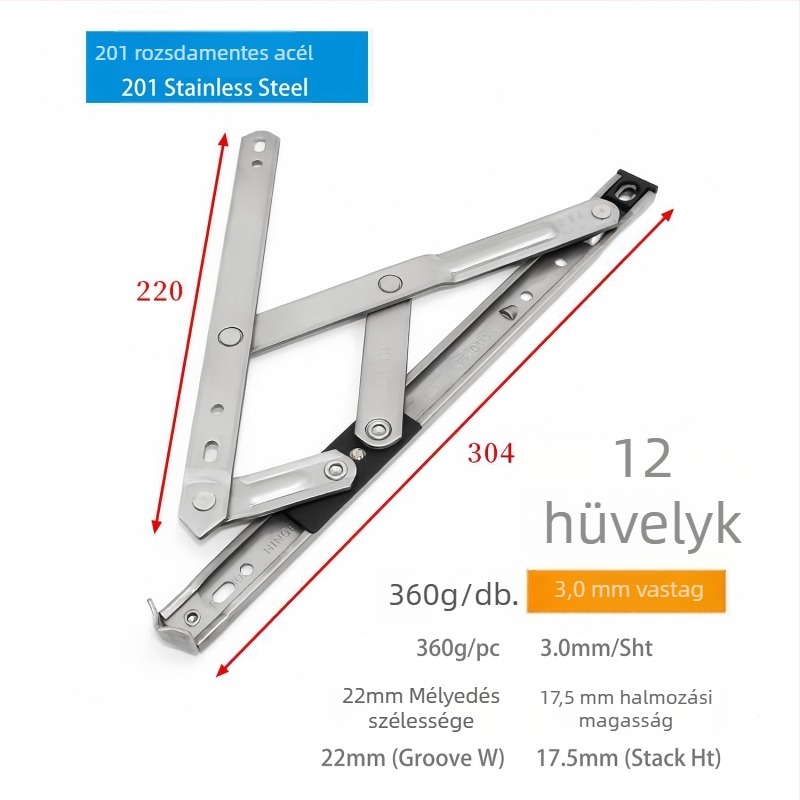 Casement ablak zsanér négyláncos csúszó karos mechanizmus, 304 rozsdamentes acél, felületkezelés nélkül, modern egyszerű stílus