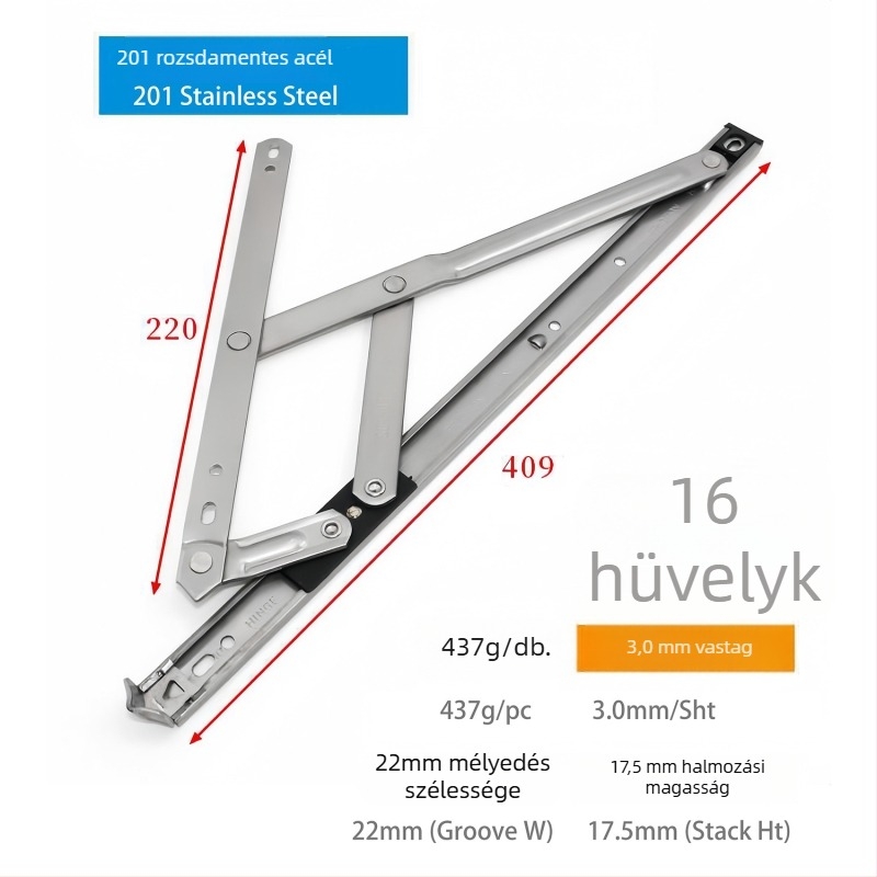 Casement ablak zsanér négyláncos csúszó karos mechanizmus, 304 rozsdamentes acél, felületkezelés nélkül, modern egyszerű stílus