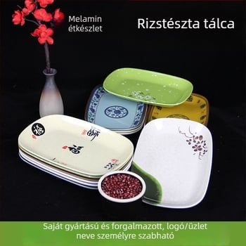 Melaminból készült négyszögletes szolgáló tál, glazúrozott felülettel, több mintázattal, ideális szállodák és vendéglátóhelyek számára