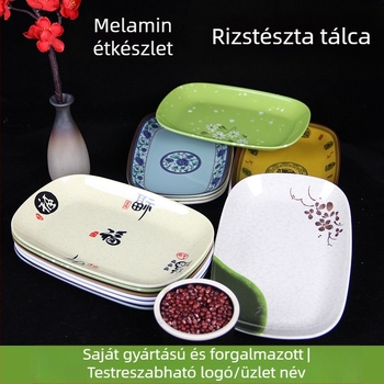 Melaminból készült négyszögletes szolgáló tál, glazúrozott felülettel, több mintázattal, ideális szállodák és vendéglátóhelyek számára