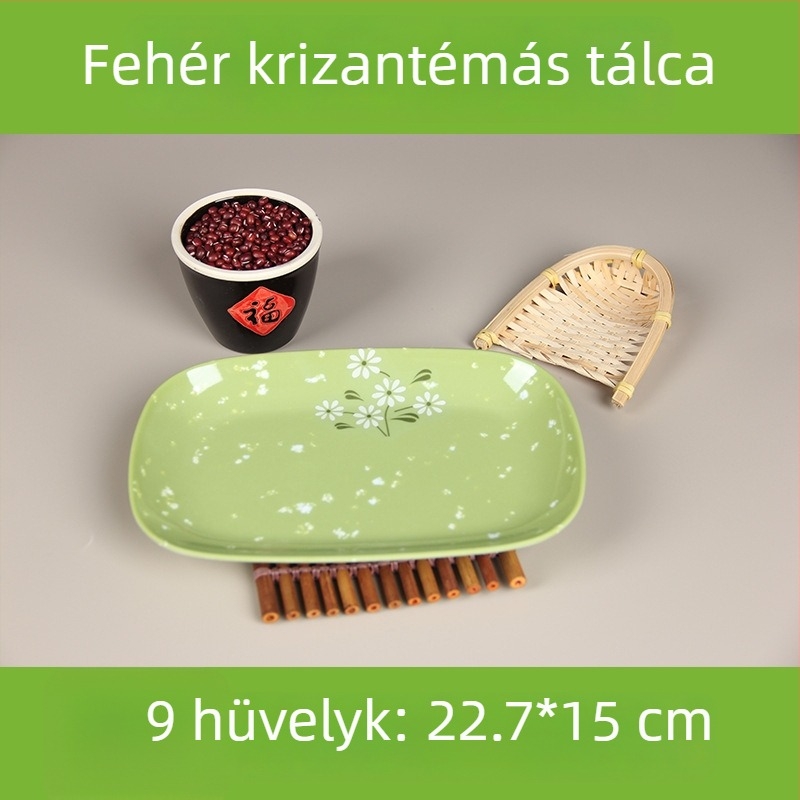 Melaminból készült négyszögletes szolgáló tál, glazúrozott felülettel, több mintázattal, ideális szállodák és vendéglátóhelyek számára