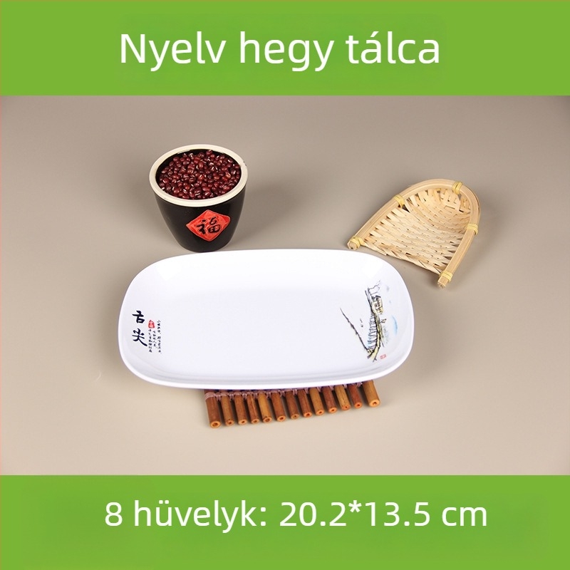 Melaminból készült négyszögletes szolgáló tál, glazúrozott felülettel, több mintázattal, ideális szállodák és vendéglátóhelyek számára