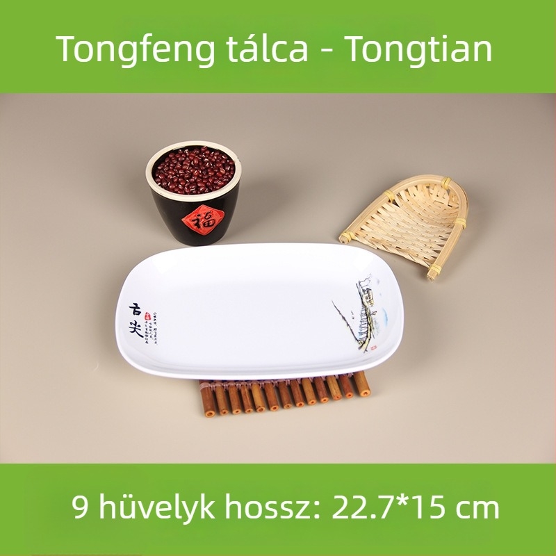 Melaminból készült négyszögletes szolgáló tál, glazúrozott felülettel, több mintázattal, ideális szállodák és vendéglátóhelyek számára