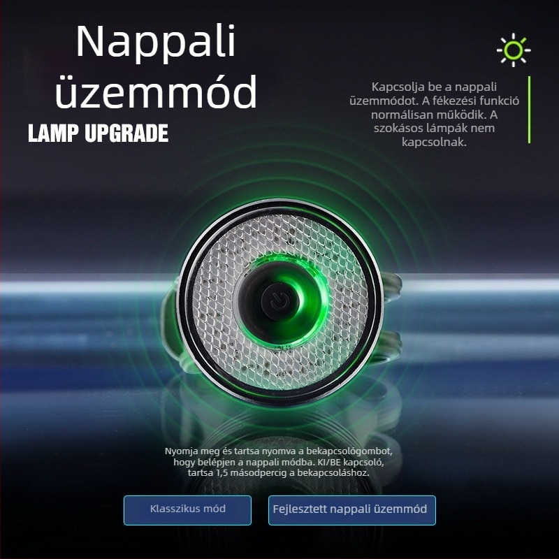 Kerékpár hátsó lámpa intelligens fékszenzorral, újratölthető, MJR márka, országúti kerékpárokhoz éjszaka